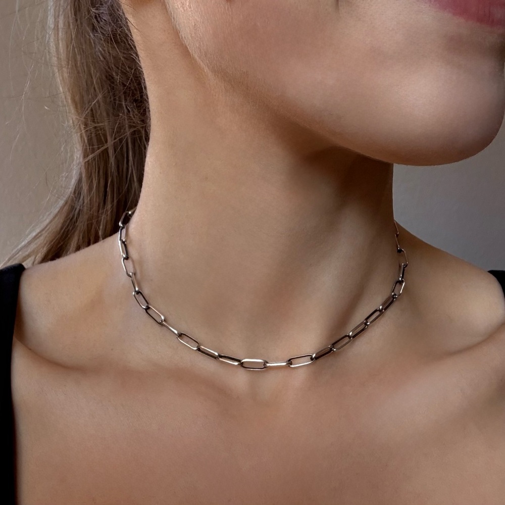 Sterling Silver 14” Paperclip Chain Link Necklace
